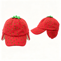 Gorro Ushanka Cálido de 5 Paneles con Orejeras, Gorra Deportiva de Béisbol con Forro Polar y Estampado de Fresas