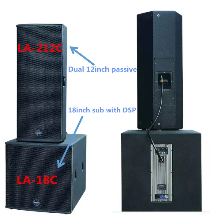 Sistema de sonido para exteriores, subwoofer, altavoz doble de 12 pulgadas, amplificador de potencia de 18 pulgadas, matriz de línea de alimentación, 2 unidades