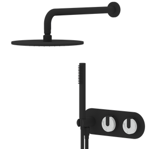 Robinetterie de luxe en laiton noir mat avec finition PVD, ensemble de <span class=keywords><strong>douche</strong></span> de salle de bain avec poignée en marbre, douchette et robinets de bain - Product Image 3