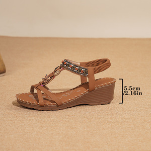Wedge Women Bohemian Style Comfortable Elastic Band Pog Heel Roman Dark Brown Multi-color Summer Beach Fashion Four - Product Image 2