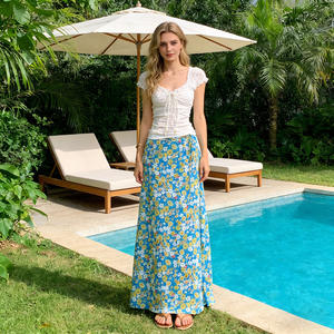 French Seaside Vacation Floral Print A Line <b>Long</b> <b>Skirt</b> <b>Women</b> Tie Waist Slim Fit Summer Beach Versatile <b>Skirt</b> - Product Image 1