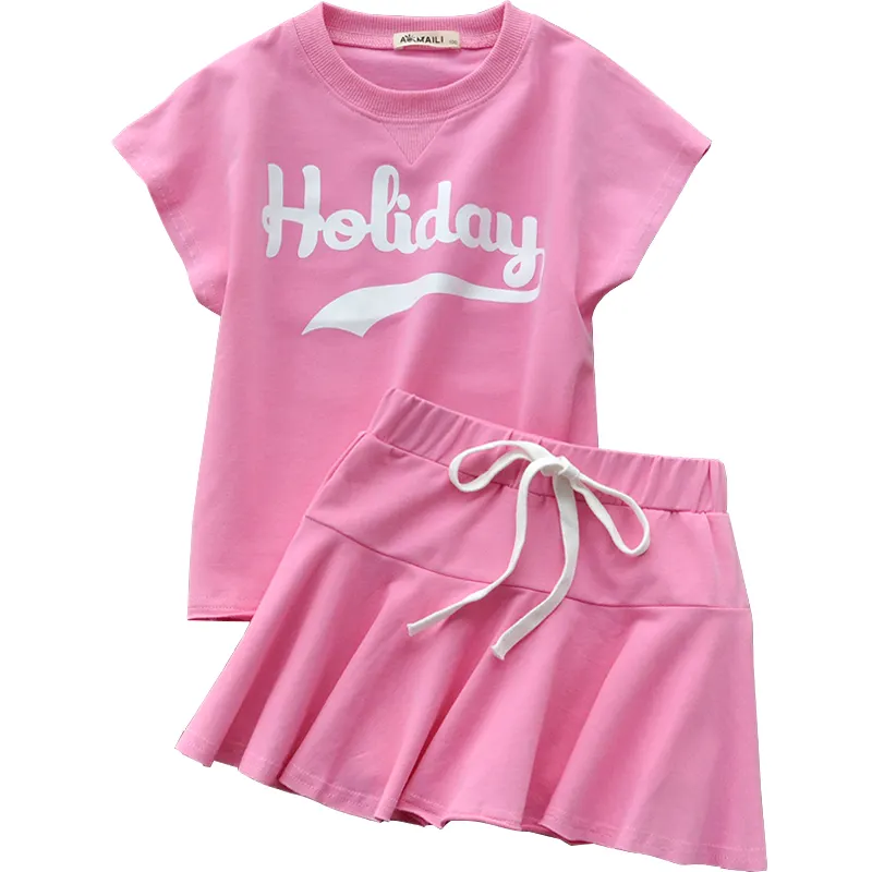 Ensemble de vêtements 2 pièces pour petite fille, 2 pièces, T-shirt, jupe, tenue, survêtement pour enfants