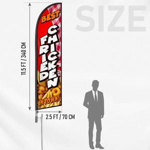 2.5*11.5 FT FRIED CHICKEN BEST High Quality Custom Feather <b>Flags</b> Beach <b>Flag</b> for Beach Party and Advertising Promotions - Product Image 2