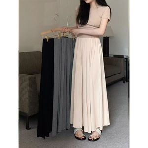 High Waist Solid Color Chiffon Long <b>Skirt</b> Women A Line <b>Elastic</b> Waist Summer Korean Style Elegant Versatile Maxi <b>Skirt</b> - Product Image 1