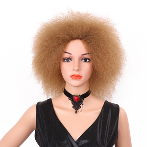 Perruque synthétique crépue droite bouclée, perruque courte duveteuse noire faite à la machine, perruques Afro pour femmes noires - Product Image 5