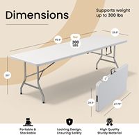 Table pliante rectangulaire moderne de 8 pieds avec poignée intégrée, pieds en acier robustes, table de camping portable pour l'extérieur