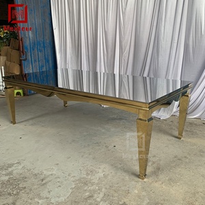 Bộ Bàn Ghế Và Bàn Ăn Bằng Kính Tráng Gương Khung Bằng Thép Không Gỉ Màu Vàng Đám Cưới Lãng Mạn - Product Image 1