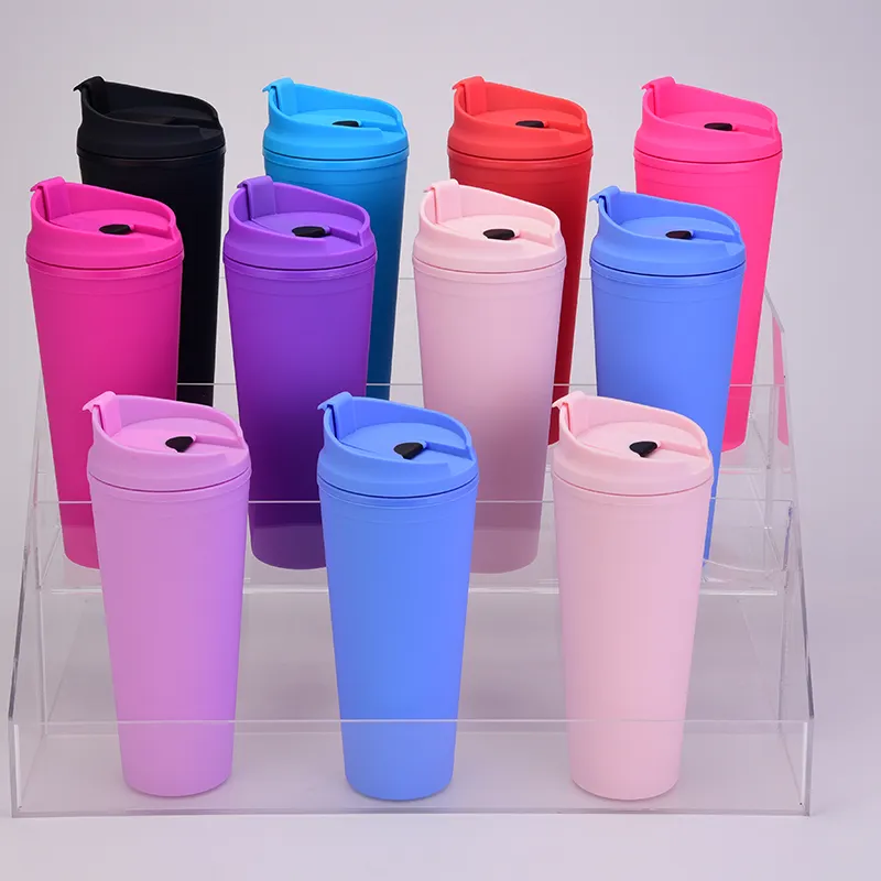 다채로운 뉴스 디자인 2022 더블 벽 아크릴 플라스틱 텀블러 물 컵 씰링 뚜껑 야외 휴식 머그잔 병 컵