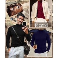 Lot de 3 chemises de base à manches longues, col montant, coupe ajustée pour homme |   Pull thermique extensible pour homme pour superposition hivernale