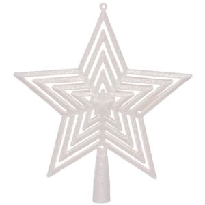 Décor de sommet d'arbre en forme d'étoile avec paillettes blanches - Product Image 1