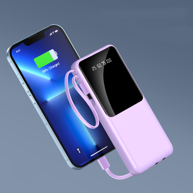 Hot Selling 20000mah Power Bank  With Built in Cable Fast Portable Battery Powerbank With LED Display