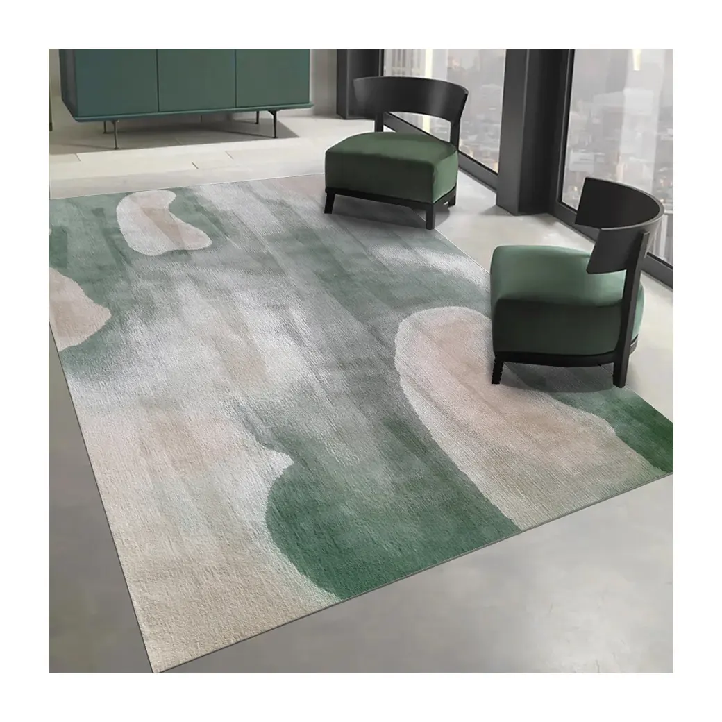 Shiny green carpet rug wool mixed with viscose area rug