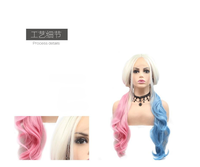 Perruque de fête en soie synthétique à haute température Cosplay Harley Quinn en dentelle transparente Prix bon marché Holiday Special Edition Body Wave
