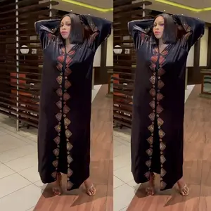 Исламская одежда фабрика Южной Америки Африканское женское платье модное плюшевое бриллиантовое бронзовое платье с V-образным вырезом Расклешенным рукавом оптовая продажа