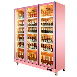 Transparent door upright store pink attractive flower display fridge cooler
