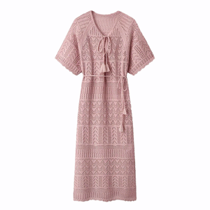 OEM مخصص المرأة الصيف فضفاضة بأكمام قصيرة خفيفة محبوك البلوز اللباس نمط الصلبة مع الخصر الطبيعي شعار مخصص - Product Image 2