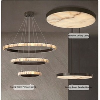 Plafonnier Minimaliste Italien Effet Marbre, Moulure Métallique Fine, LED Dimmable Anti-Éblouissement, Lumière Tricolore Plein Spectre