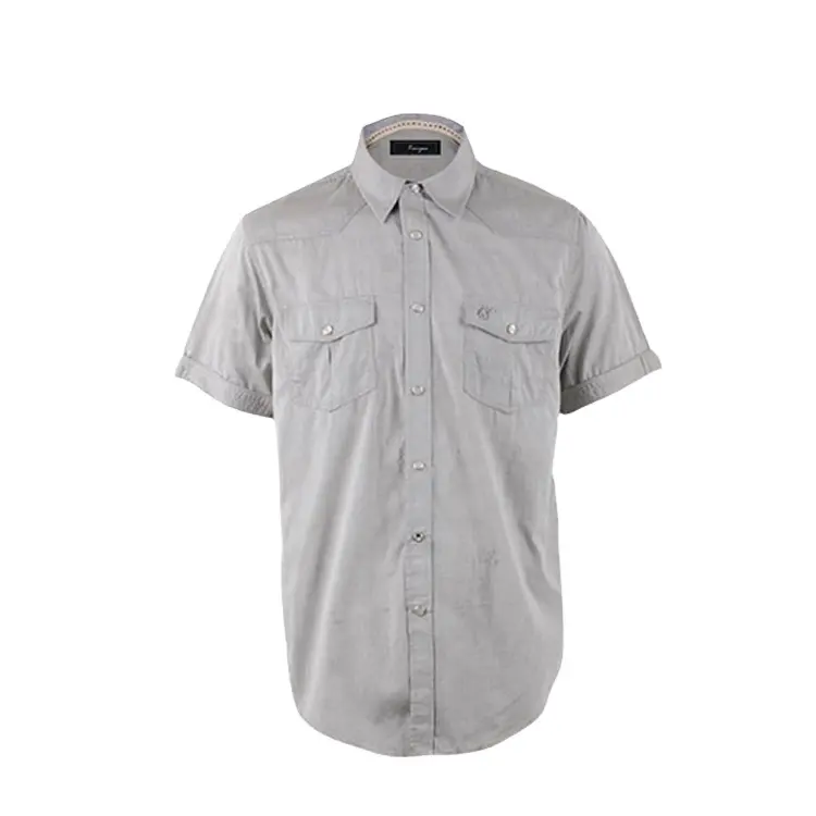 Oem Service Hoge Kwaliteit Groothandel Zomer Geweven Basis Katoenen Chambray Shirt Met Korte Mouwen