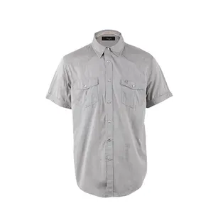 Oem service High quality wholesale summer woven basic short sleeve cotton chambray shirt