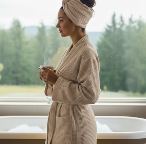 Bata de baño de hotel de lujo suave, 100% algodón, estilo spa, absorbente, para mujeres y hombres, cómoda. - Product Image 3