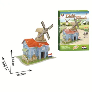 Hoge Kwaliteit 3D Legpuzzels Nederland Building Dorp Weiland 3D Model Puzzel Windmolen Schuur Huis Speelgoed Voor Kinderen Gift