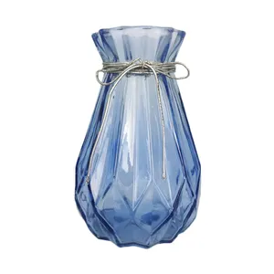 Jarrones coloridos de cubo azul para boda, jarrones decorativos de vidrio, venta al por mayor