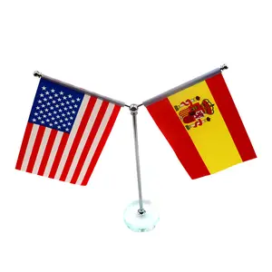 wholesales crystal glass base stainless steel pole table spanish US flag