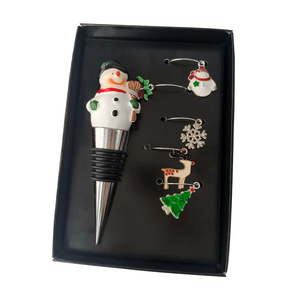 Christmas Wine Accessory Set Snowman Stopper Stainless Steel Bottle Stoppers Wine Glass Rings Holiday Decor - Product Image 1