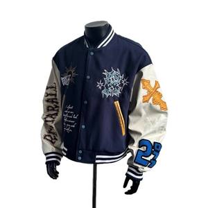 Veste de Baseball Rétro Européenne Américaine Broderie Lourde <span class=keywords><strong>Manteau</strong></span> Décontracté Transfrontalier avec Blocs de Couleur Stand Totem Design - Product Image 5