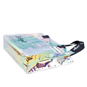 Bolsa de Plástico Transparente Personalizada con Logotipo Impreso, Bolsa de Playa para Compras con Asa de Cuerda, Bolsa Holográfica - Product Image 4