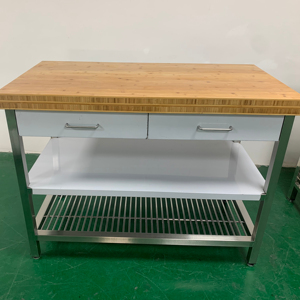 Banco de trabajo de acero inoxidable personalizado de fábrica con tablero de bambú, equipo de almacenamiento para cocina y estufa - Product Image 3