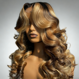 Parrucche Frontali in Pizzo di Alta Qualità con Capelli Veri Grezzi 100% Vietnamiti, Ondulati, con Mèches Marrone Miele - Fornitori - Product Image 4
