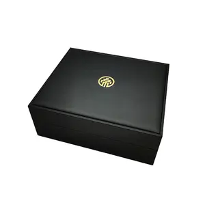 사용자 정의 보석 상자 럭셔리 로고 블랙 가죽 사용자 정의 디자인 메달 선물 상자 보석 선물 상자 포장