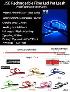 यूएसबी रिचार्जेबल पालतू लीश सुरक्षा चमक प्रति घाव 5 फुट नीयन लाइट अप डॉग ल्यू/पैडल्ड हैंडल चूना - Product Image 4