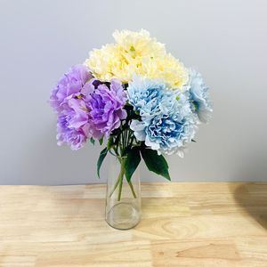Ramo de Peonías Artificiales de 5 Cabezas, 40 cm, Morado, Azul, Amarillo, Decoración para Bodas y Hogar - Product Image 1