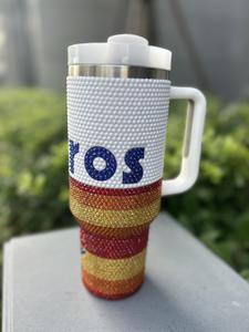 Vasos de Acero Inoxidable de 40 oz con Brillantina de los Astros de Houston, Vasos Auténticos de los Astros de Houston con Pedrería y Asa - Product Image 6