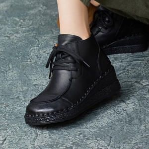 Bottines à talon chaton pour femme, style britannique, nouvelle collection automne-hiver, en cuir de vachette fait main, à lacets croisés, montantes à la cheville, type Chukka - Product Image 3