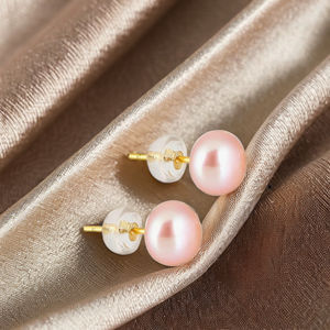 Basic Classic 6-7mm Natural Pink Echte echte Knopfbrot Perlen Ohr stecker - Product Image 6
