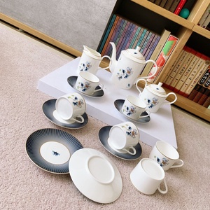 Hot Selling European Luxury Blue Gingko Flower Porcelain Coffee <b>Set</b> and Afternoon <b>Tea</b> Bone China Cups and Saucers - Product Image 2