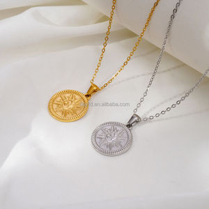 Collares con Colgante de Moneda Celestial de Acero Inoxidable, Estilo Vintage, Medallón Redondo en Relieve, Amuleto de Astrología, Sol, <span class=keywords><strong>Luna</strong></span> y Estrella, Joyería - Product Image 1