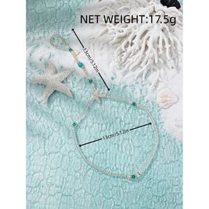 สร้อยข้อเท้ารูปดาวประดับคริสตัลไรน์สโตนชุบเงินมุกเทียมสไตล์โบฮีเมียเครื่องประดับเท้าผู้หญิงสำหรับไปทะเลเครื่องประดับสำหรับงานปาร์ตี้ - Product Image 6