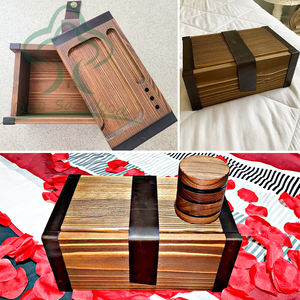 Organisateur de rangement combiné en cuir <span class=keywords><strong>brut</strong></span> et <span class=keywords><strong>bois</strong></span>, boîte de rangement en <span class=keywords><strong>bois</strong></span> Vintage avec plateau roulant pour herbes et accessoires - Product Image 5
