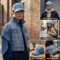 Casquette de baseball en jean vintage de luxe personnalisée avec logo, patch PVC, broderie à la main, douce, réglable, formelle et décontractée, style Papa