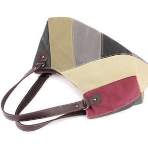 Sac fourre-tout en toile pour femme de grande capacité avec fermeture éclair contrastée en toile, sac à bandoulière - Product Image 4