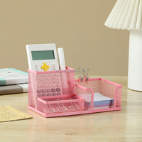 Porte-stylos en métal rose personnalisable en gros, organisateur de bureau à 3 compartiments pour le bureau et l'école