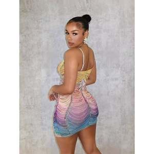 Spring Fashion Sex One -Shouldered Figure-Hugging Hipster Dress with Floral - Product Image 3