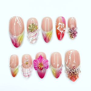 Betifnail <span class=keywords><strong>Uñas</strong></span> Postizas de Lujo 3D con Flores, Forma Ataúd/Almendra, con Purpurina, Venta al por Mayor, <span class=keywords><strong>Pegamento</strong></span> <span class=keywords><strong>para</strong></span> Aplicación en Dedos, 10 Uds./Set - Product Image 2