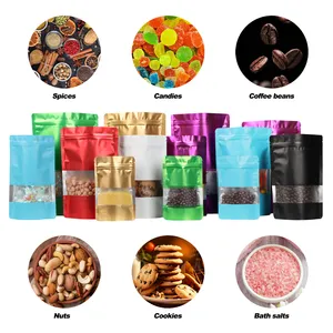 Sacs en plastique personnalisés en gros avec fermeture éclair, sacs alimentaires en plastique à fond plat pour emballage de snacks, noix, mangues séchées avec fenêtre - Product Image 6