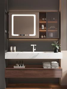 Meuble de salle de bain suspendu avec lavabo intégré en ardoise de style médiéval, lavabo à poser, lavabo mural - Product Image 1