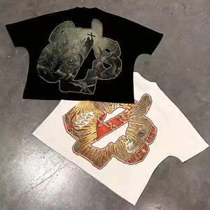 T-shirt da uomo personalizzata in 100% cotone, vintage, con stampa grafica religiosa, oversize, a maniche corte, streetwear, con angelo, diavolo <span class=keywords><strong>e</strong></span> Gesù. - Product Image 2